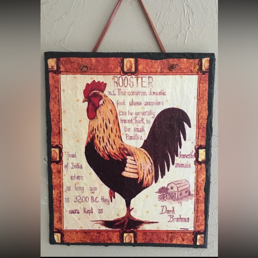 Evergreen Ent. Decorative Hanging Hand Painted Rooster On Slate 11.75” x 10”